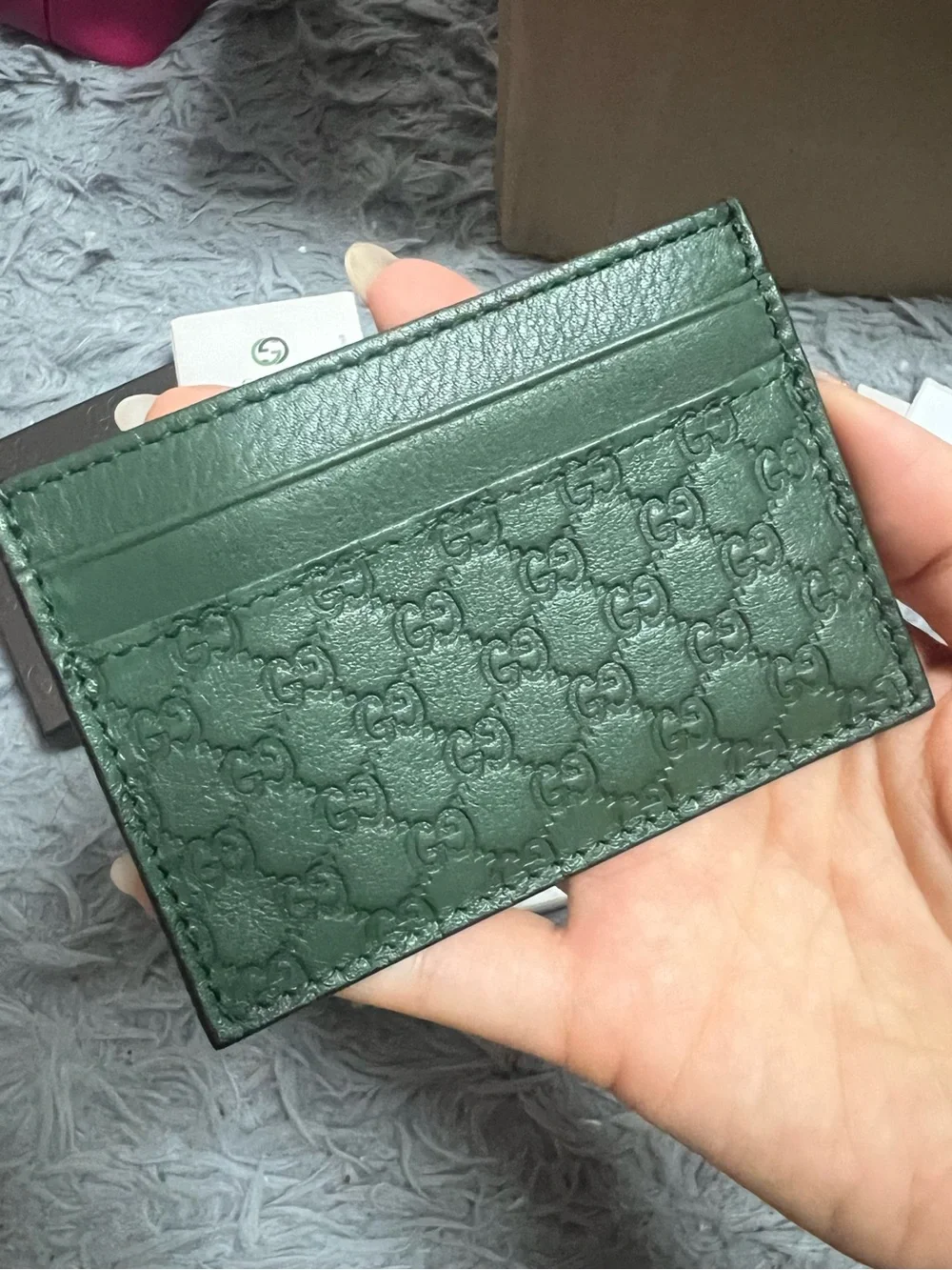 *NWT* Gucci Dark Green Embossed GG Leather Card Holder With Money Clip